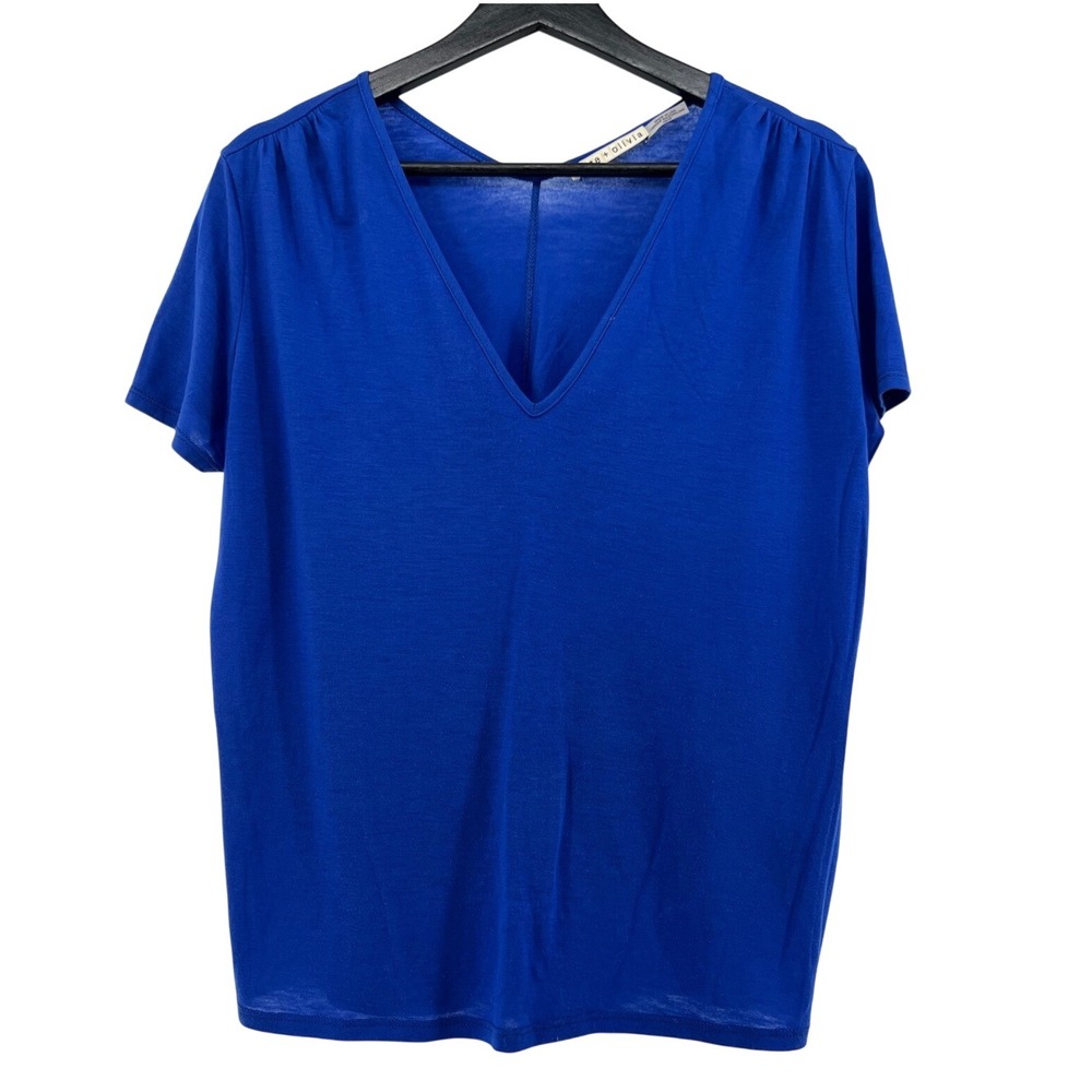 Alice + Olivia Blue V-Neck Short Sleeve T-Shirt  XS